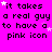 A bright pink background displays repeated text and star shapes in a pattern with visible pixelation