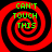 Four identical red and black spiral patterns with green text reading "CAN'T TOUCH THIS" arranged in a on a solid red background