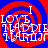 Four identical display red and blue spiral backgrounds with white text reading 'I LOVE YOU DIE' in a pixelated style