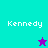 Four quadrants display 'Kennedy' text with a star icon; top-left cyan, bottom-left purple, right blue, stars alternate between purple and teal.
