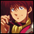 Pixelated anime-style character with red hair and yellow-gold collar on left, adjacent to black background with white pixelated text "Anime IM" above smaller "COM" on right.