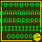 Four identical pixelated display green letter sequences and yellow Pac-Man icons on dark backgrounds with yellow borders