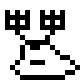 Two black-and-white pixelated figures with blocky heads and simple bodies, one standing upright while the other appears to be in motion or distorted.