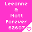 Pixelated pink background with white text reading "Leeanne & Matt Forever 62607" and a small heart symbol in the bottom-right corner of each repeated section.