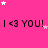 Pink background with repeated 'I <3 YOU!' text and scattered white/pink stars, partially cropped on the right.