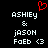 Pixelated text displays 'ASHIEy & jASON FoEb <3' with a red heart symbol above the left side, all on black background.