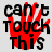 Red handprint with black text 'can't touch this' over light gray background, showing animation changes across frames.
