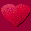 Red heart-shaped icons of varying sizes arranged in a on a dark red background, with a gray rectangle in the bottom-right corner