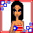 A 3x3 contact sheet of pixel art frames showing a cartoon character and text elements with red, white, blue borders.