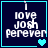 Dark blue square with cyan border contains white pixelated text "I love Josh perever" and animated heart symbols changing from one to two then back.