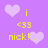 Pixelated icon with purple background showing yellow text 'i <33 nick!' and two light pink hearts, transitioning to white background with multiple colored heart outlines and purple text 'AENO and ENO'.