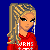 A 4x4 contact sheet of pixel art soccer-themed buddy icons showing a blonde girl, red hoodie, soccer ball, and text variations on blue and red backgrounds.