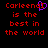 Red pixelated text on black background reads "CarleenaI is the best in the world" with a purple heart symbol replacing the letter I in the name.