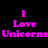 A contact sheet of seven animated frames showing the phrase "I Love Unicorns" in different colors against a black background, with one frame partially cropped at bottom-left and another grayed-out area on the right.