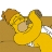 Pixelated yellow cartoon character with brown hair, brown background, and white accents on the right side.