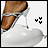 Animated contact sheet showing four frames of a foot in high-heeled shoes stepping on a white heart-shaped object with pixelated black text changing across frames.