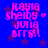 Blue background with purple stars and pink pixelated text reading 'KAYIA shelby JUNIA BFFS!.' with a small heart symbol.