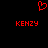 Red pixelated heart symbol above two identical red text labels on black background.