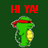 Green cartoon character with red headband and yellow shield, red 'HI YA!' text above on dark green background.