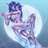 Pixelated figure with blue hair and purple skin in a dynamic pose against a light blue background, text "NAUGHTY" repeated four times on the right.