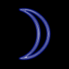 Two crescent moon shapes side-by-side on black background, left in purple, right in blue, both with glowing outlines.