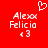 Red background with white pixelated text 'Alexx Felicio' and '<3', a heart symbol above the left text block, and identical right-side text block.