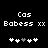 Pixelated text and heart symbols on black background, two identical frames side-by-side with heart positions swapped.