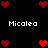 Black background with red pixel hearts and white text "Micalea" in two , arranged symmetrically around a central heart cluster