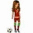 Pixelated image of a female figure in red top and green pants standing next to a soccer ball on white background.