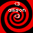 Four identical red and black spiral patterns with white text 'allison' and a small circular symbol, arranged in a on a solid red background