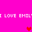 Pixelated text repeats 'I LOVE EMILY' on a bright pink background with red heart symbols.