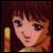 A 48x48 pixel buddy icon split into two sections: a left-side anime-style character portrait and a right-side black background with white text.