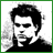 Two side-by-side frames of a low-resolution black-and-white animated buddy icon showing a person's face and stylized text.