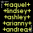Yellow pixelated text listing names on black background with white star and dot accents, animated to cycle through different star positions.