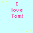 Light blue background with pink text reading "I love Tom!" repeated in six positions, each surrounded by yellow star and dot patterns.