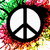 six distinct peace symbol-themed designs with varied colors, patterns, and text elements