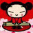 A pixelated character with closed eyes and rosy cheeks sits on a circular base against a red background, with 'Anime IM' text on a black to the right