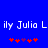 Blue background with white pixelated text 'ily Julia L' repeated twice, each followed by five red and purple asterisk-like symbols.