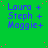 Green background with repeated blue text 'Laura + Steph + Maggie+' and scattered red dots, one gray square in bottom-right corner.