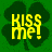 Green four-leaf clover background with yellow text 'KISS me!' overlaid, showing three distinct animation frames where the clover's leaf positions shift slightly.