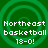 Green background with four identical pixelated text blocks reading 'Northeast basketball 18-0!' arranged in a