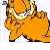 A 50x50 pixel animated buddy icon featuring Garfield the cat in a contact sheet layout with six frames, displaying sequential motion and text overlay on black background.