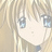 Pixelated anime-style close-up of a character's face with light-colored hair and blue eyes, displayed as a static 48x48 buddy icon on a gray background.