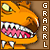 A pixelated orange dragon head with yellow eyes and pink tongue, repeated in a with vertical text "GRARRL" on the right side