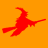 Red witch silhouette on orange background with one gray , showing motion blur in three