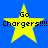 Four yellow stars on blue background with "Go Chargers!!!" text, two stars appear slightly blurred.