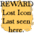Static yellow icon with brown text reading "REWARD Lost Icon Last seen here."