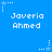 Blue background with repeated white pixelated text 'Javeria Ahmed' and small white star icons with dotted lines.