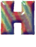 A static, stylized letter H with a swirling multicolor gradient pattern featuring red, green, blue, and yellow hues on a transparent background.