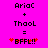 Pixelated text on bright pink background shows 'Ariac + Thool = BFLL!!' with red starburst symbols, two identical versions side-by-side.